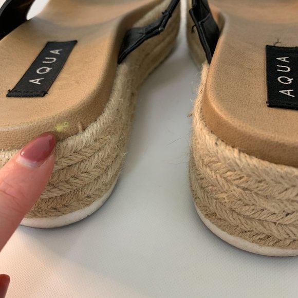 AQUA Ayden Black Leather Espadrille Slide Platform Sandals 10 - Picture 6 of 9